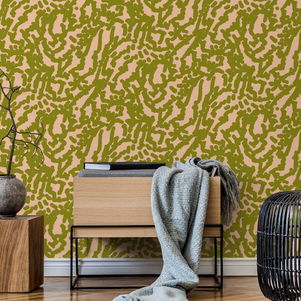 Abstract coral reef olive green on pink