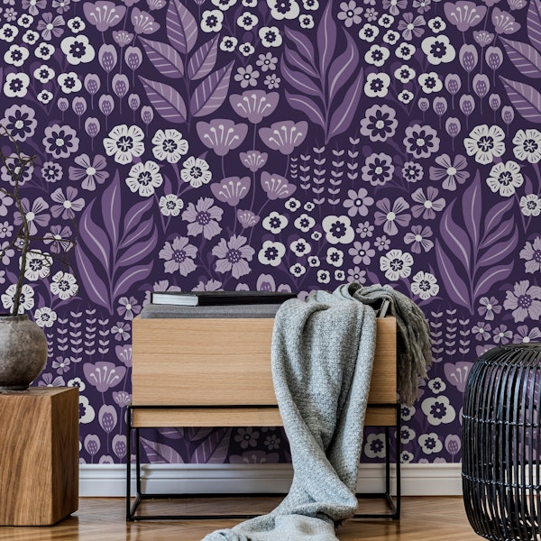 Midnight Purple Whimsical Floral Garden