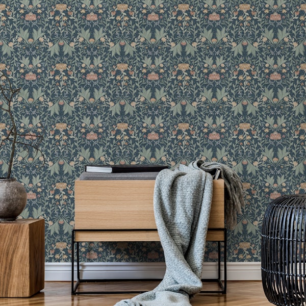 Morris Victorian floral damask navy II