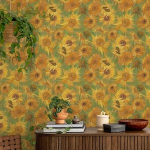 Van Gogh Sunflowers Pattern in yellow, ochre and green