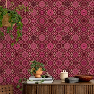 Treasures of Morocco Oriental Tile Design Burgundy Pink Gold
