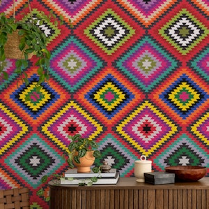 Modern Kilim - red, yellow, black and white