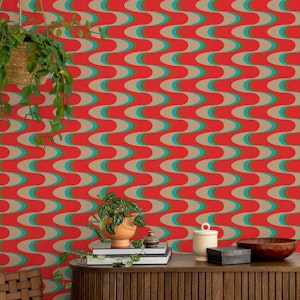 Swizzle Retro Wavy Stripes Dark Cherry Red