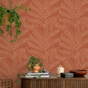 Line Art Palm Leaves Sienna Brown WP