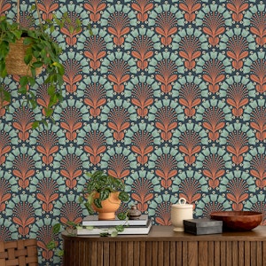 Vintage Floral Bloom in Red Turquoise - S