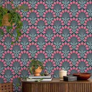 Vintage Floral Bloom in Blue Pink - S
