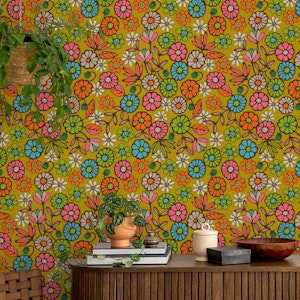 Pick A Posy Retro Boho Flowers Bright Mustard