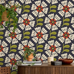 Retro Blossom Delight in Green Red - L