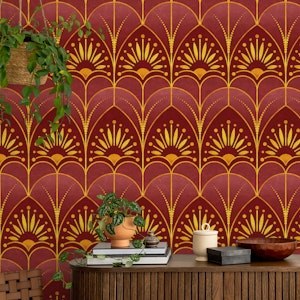 Mimosa Art Deco Maroon and Metal Gold