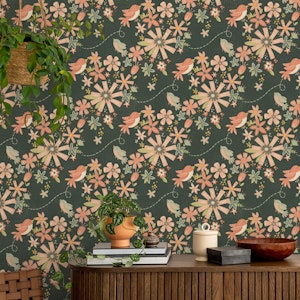 Birds and Flower buds - Dark Gray