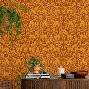 Vintage Ornamental Scallops Yellow Brown