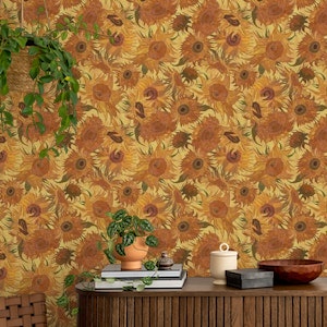 Van Gogh Sunflowers Pattern in yellow, olive green, rust