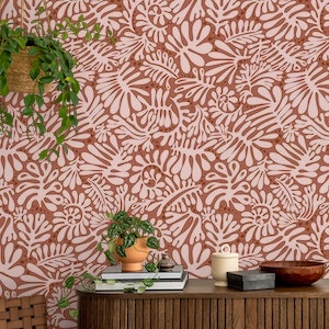 Matisse pattern leaves terracotta rust clay pink