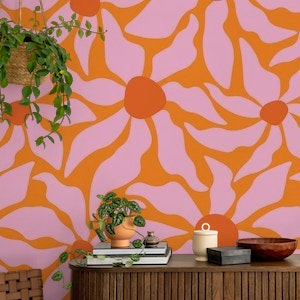 Orange and Pink Abstract Groovy Floral