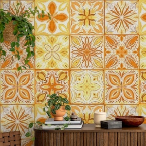 Ornate tiles in orange and yellow