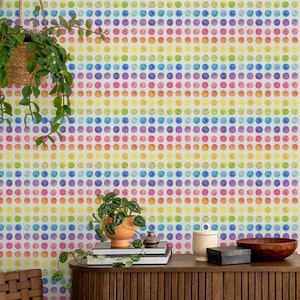 Rainbow watercolour spots in stripes large