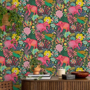 pink elephants in a lush jungle