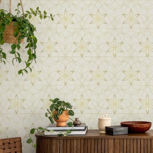 Gold Geometric Floral Wallpaper