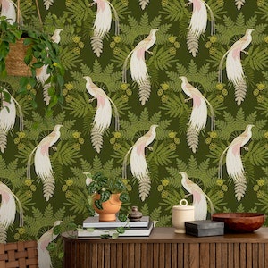 bird of paradise jungle green wall