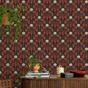 2674 F - floral pattern, black terracotta beige