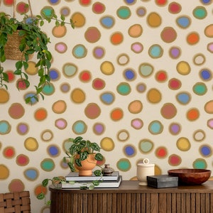 Painted Dots with Gold Outline on Cream Pattern