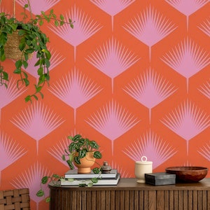 Abstract Modern Geo Palm Leaves Orange Pink