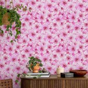Cherry blossoms watercolor on pink