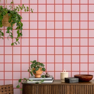 Red on pink Grid