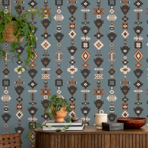 Buffalo and Aztec Lines - Slate Blue Brown