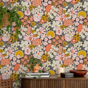 Asian Inspired Sunset Garden Blooms Dark