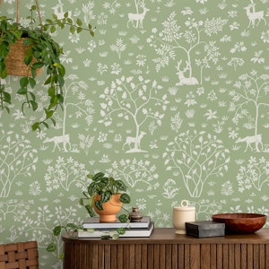 Vintage Meadow with Deer 15 light green
