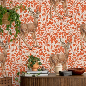 Deer on decorative oak damask pattern 2