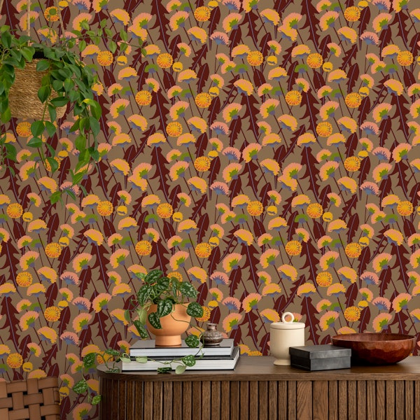Bright Dandelion Meadow on Brown