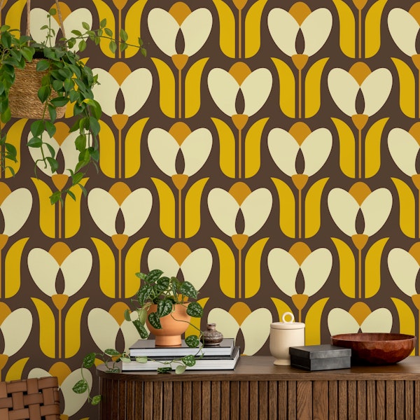 Retro tulips, brown yellow / 2862C