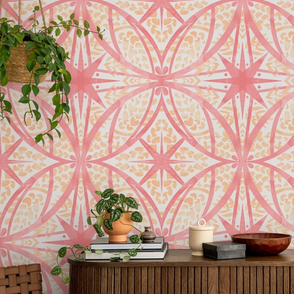 Tile circular leaves peach fuzz