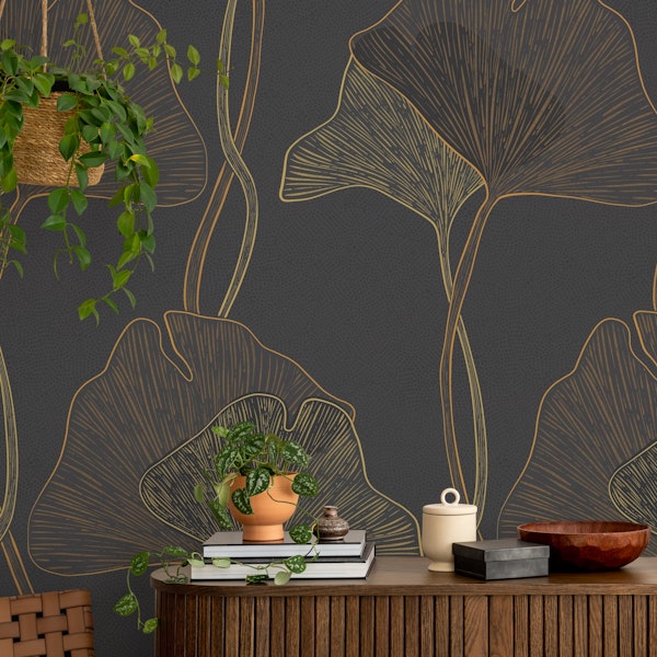 Opulent Art Nouveau Ginkgo Leaves (Dark)