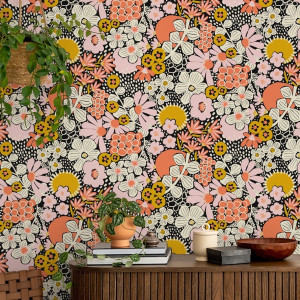 Asian Inspired Sunset Garden Blooms Dark