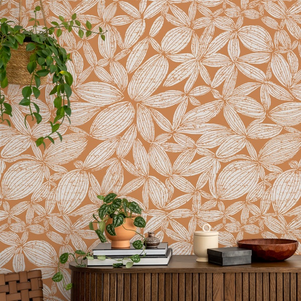 Earthy Accent Wall with Caramel Leaf Pattern