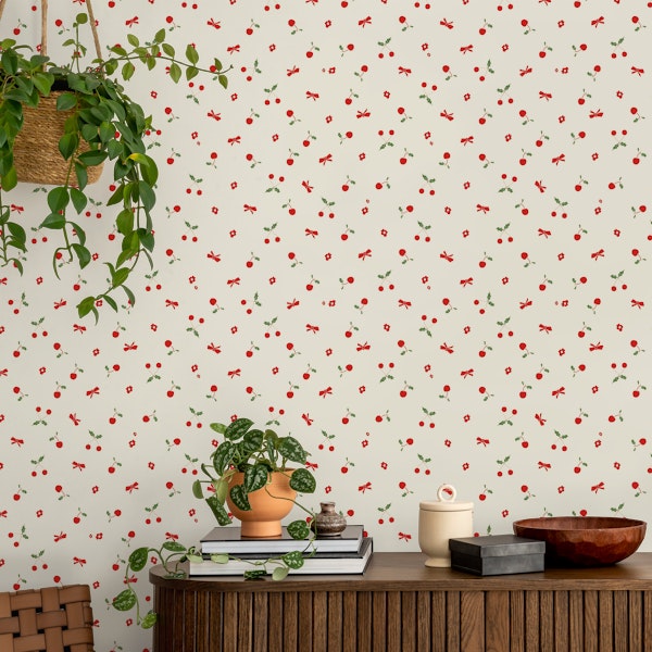 Christmas little floral and cherry pattern