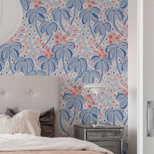 Tropical Boho - Muted Blue with Red