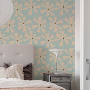 Geometric Floral Burst - Mid Century Blue