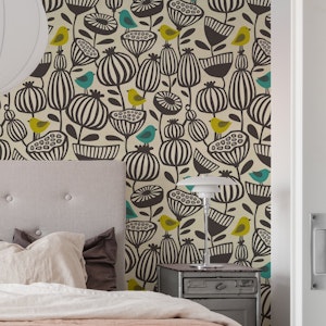 striped flowers and birds - color birds