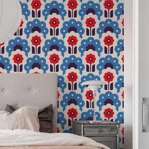 Retro Daisy Flowers Blue Red