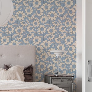 Vintage Floral Daisy Meadow Calming Baby Blue