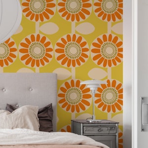 Retro Scandi Sunshine Floral - Orange Yellow