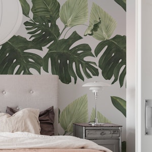 Monstera & Palm Leaves on Gray