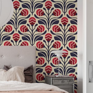 Retro Floral Buds in Red - L
