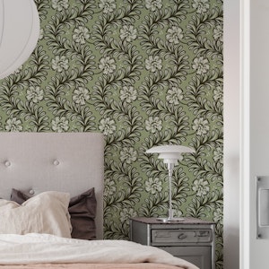 Climbing Leaves Floral Stipes Sage Green Wave
