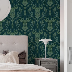 Cabincore Forest Deer - Deep Green - Textur L