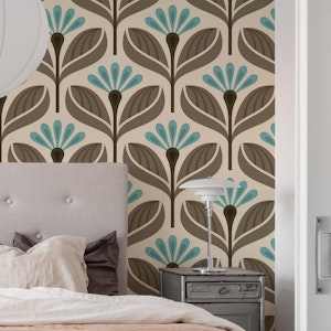 Stylized Flower Motif in Gray Turquoise - S